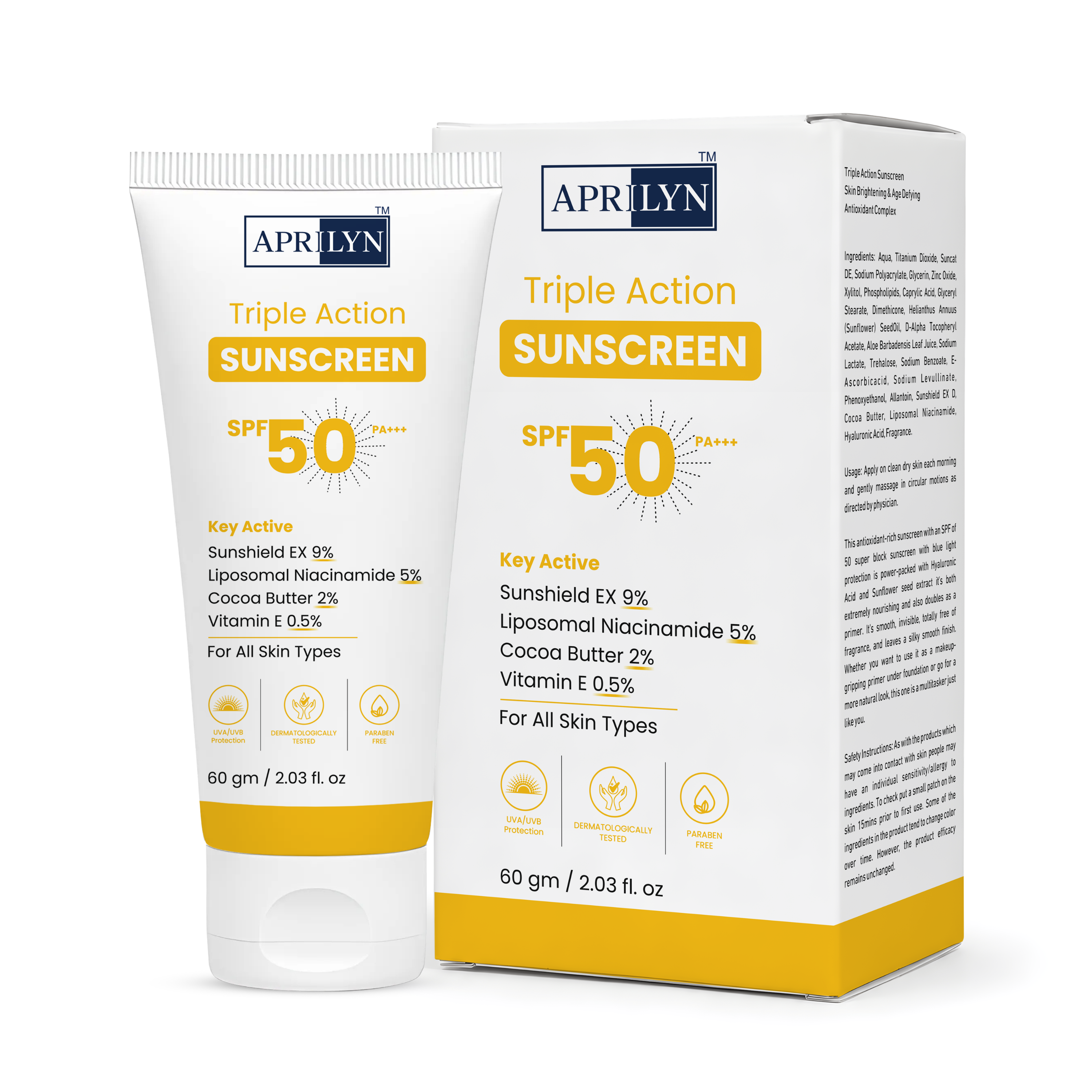 Triple Action Gel Sunscreen SPF 50 PA+++ | Lightweight Oil-Free UV Protection with Liposomal Niacinamide – 60gm