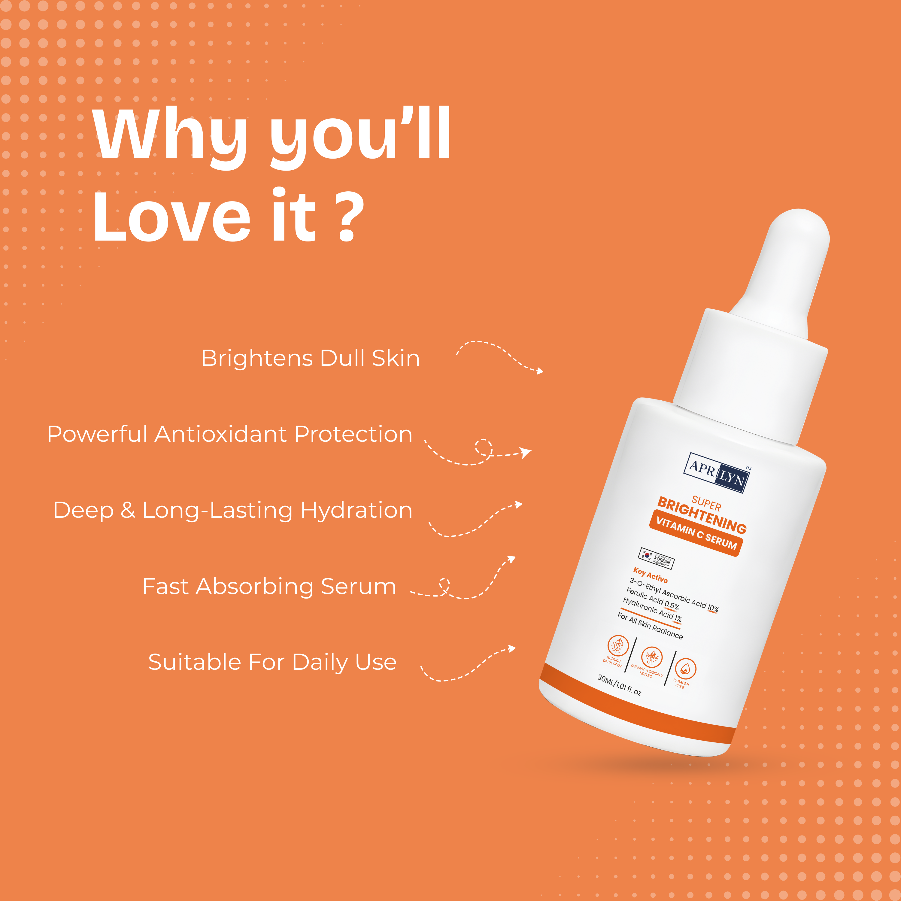 Super Brightening Vitamin C Serum with 10% 3-O-Ethyl Ascorbic Acid | Hydrating Glow Boost Formula – 30ml