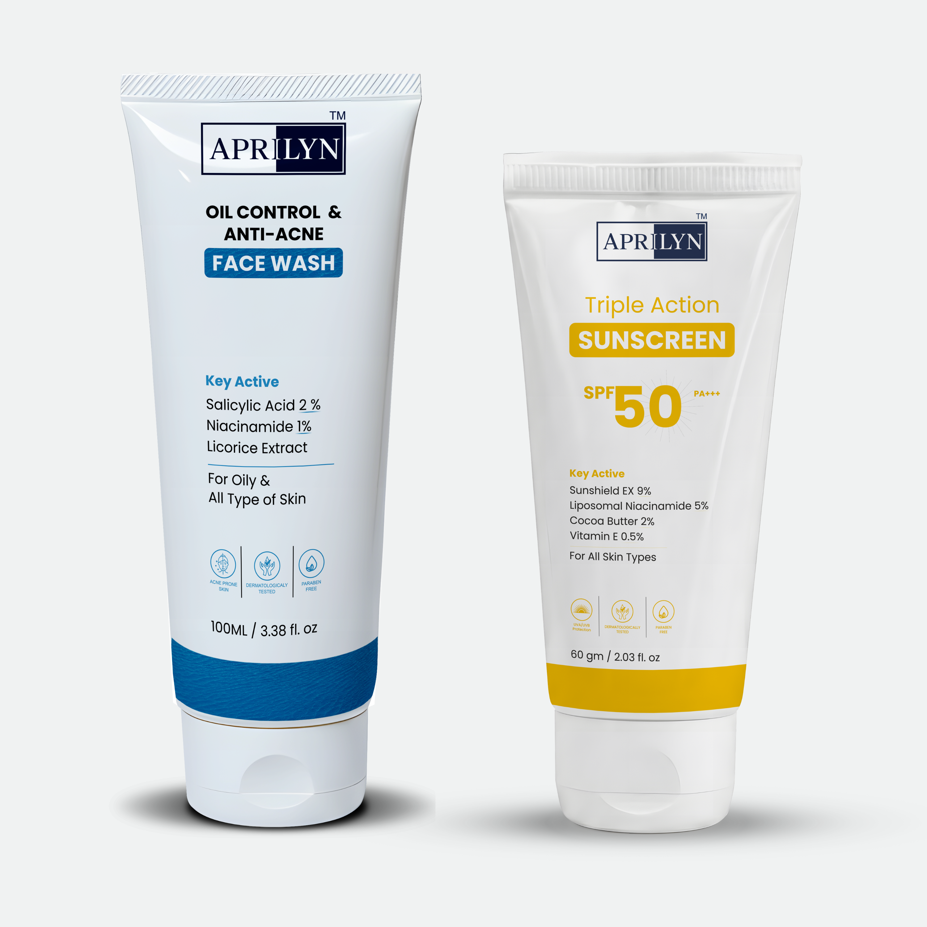 APRILYN Acne Control Face Wash & SPF 50+++ Sunscreen Combo | Oil-Free Skin Protection