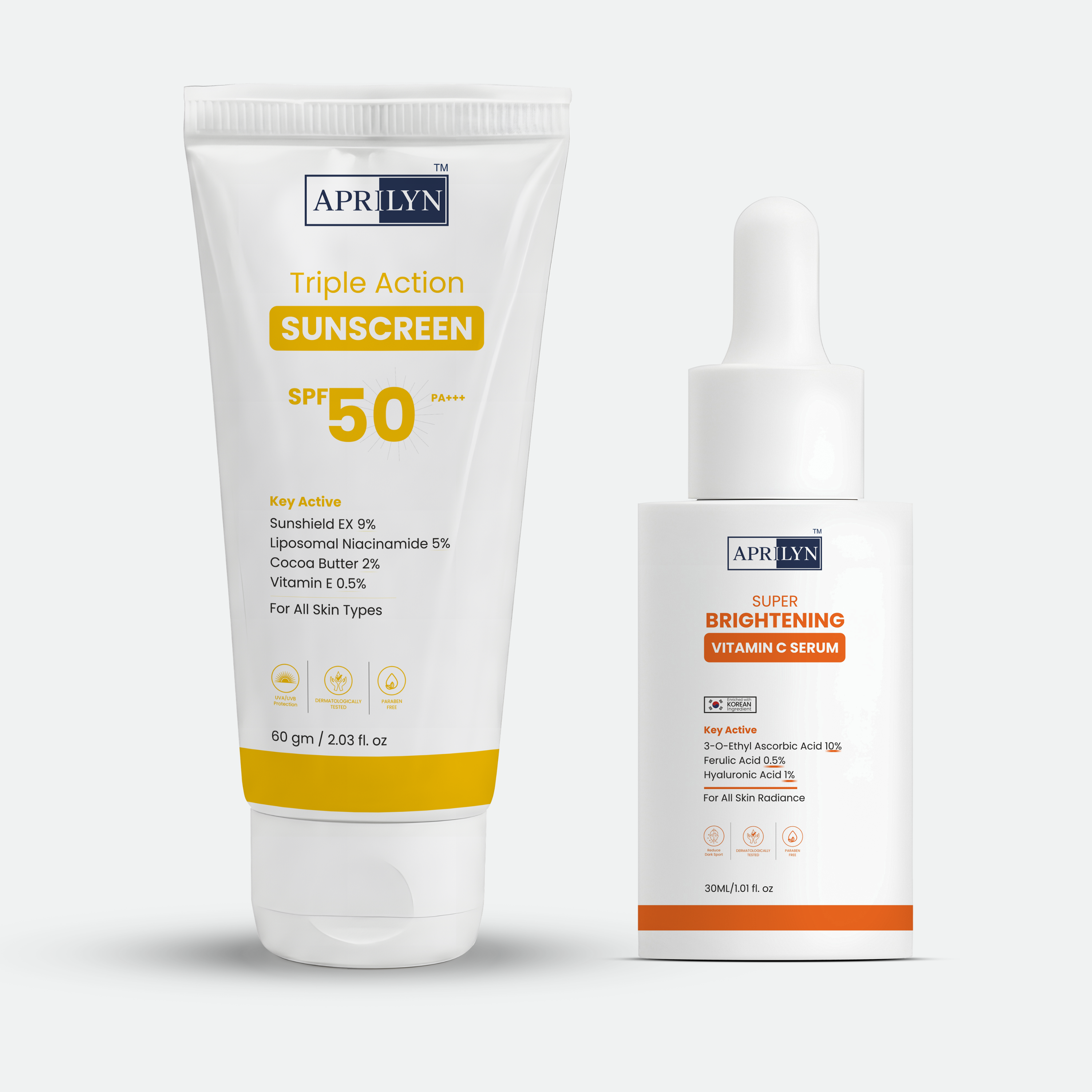 APRILYN Vitamin C Serum & SPF 50+++ Sunscreen Duo | Brightening + Sun Protection