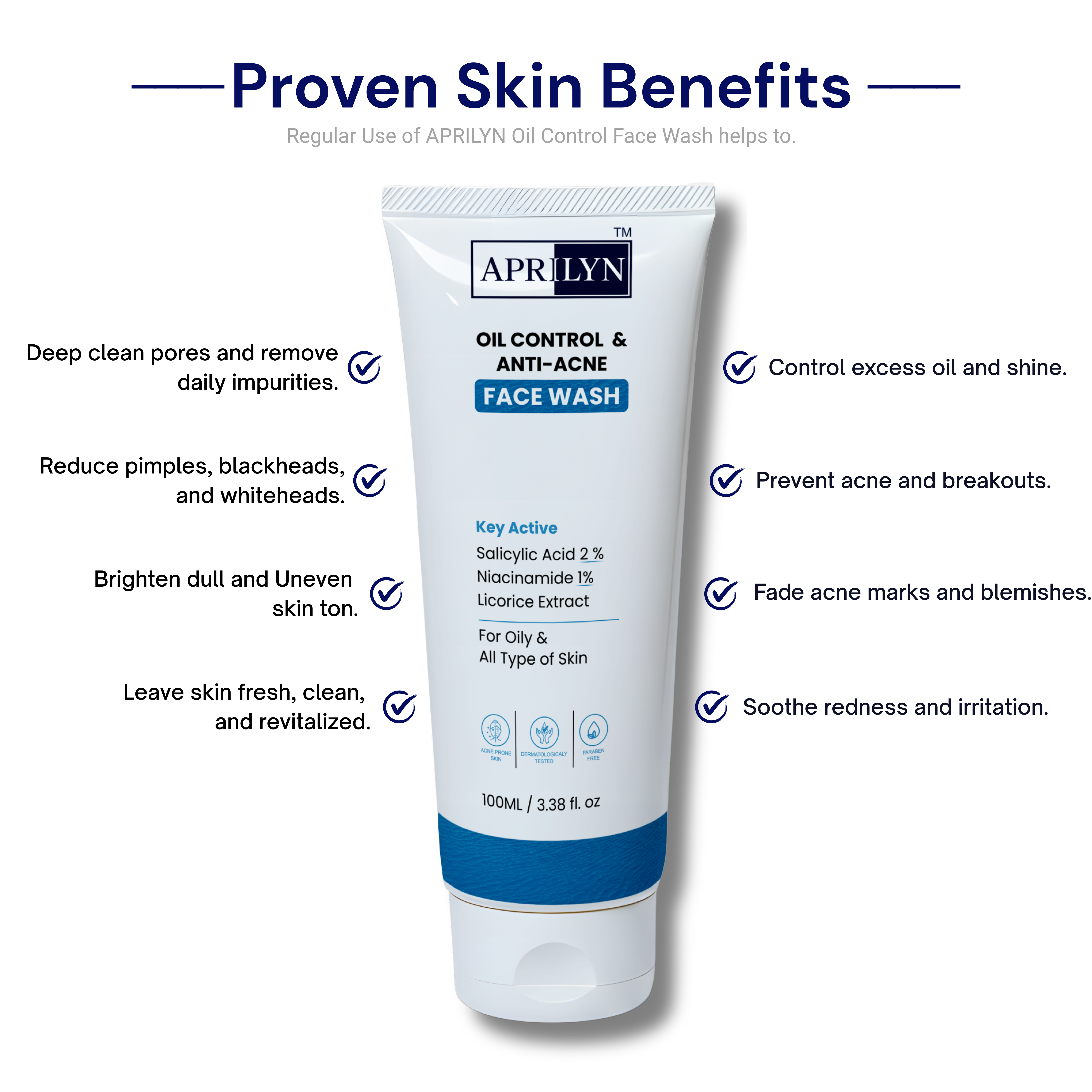Oil & Acne Control Face Wash with 2% Salicylic Acid | Deep Cleansing Formula for Oily & Acne Prone Skin – 100ml