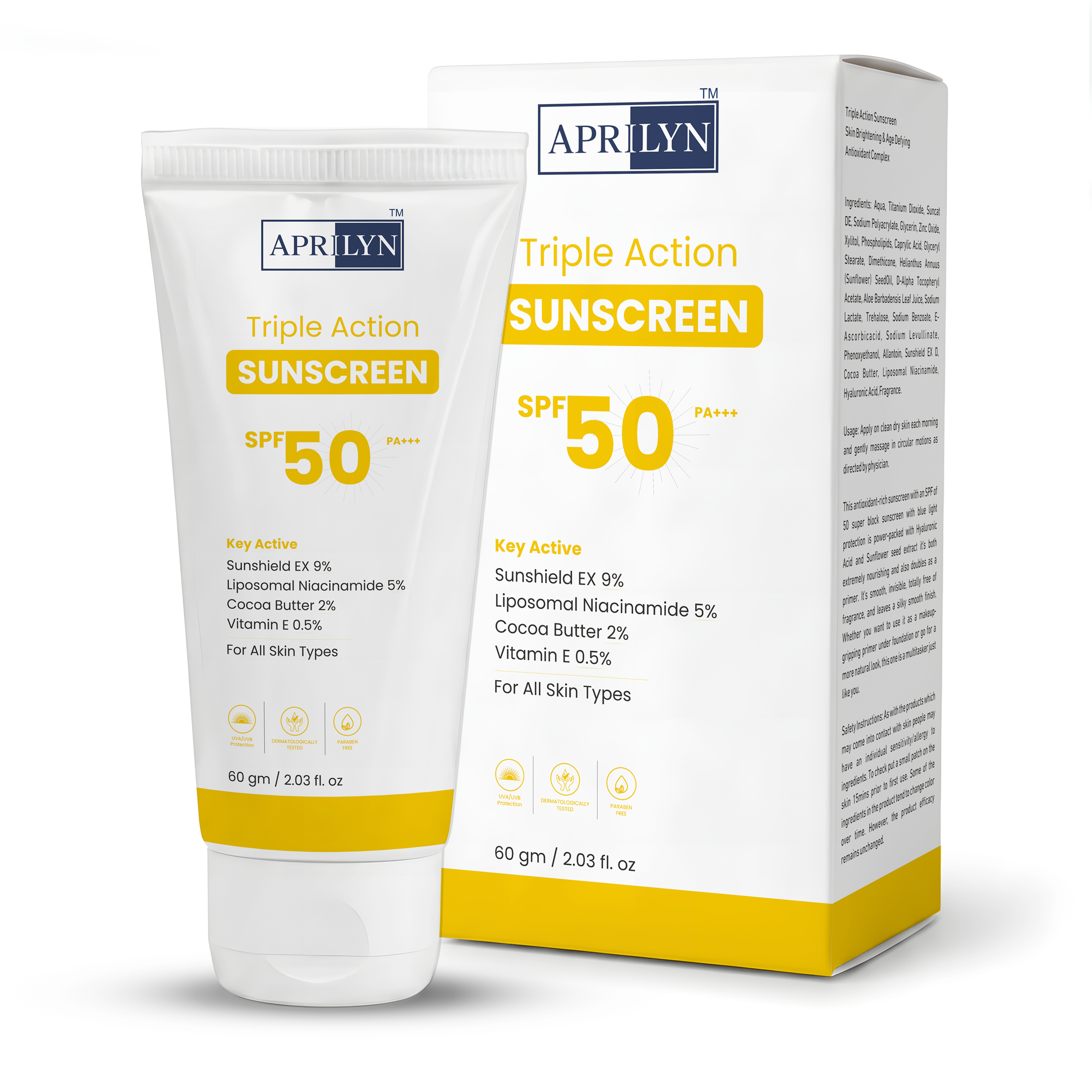 APRILYN Dermatology Gel Sunscreen SPF 50 PA+++ | Non-Greasy & No White Cast
